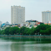 West Lake, Tây Hồ, Hanoi, Vietnam buildings overlookign a lake