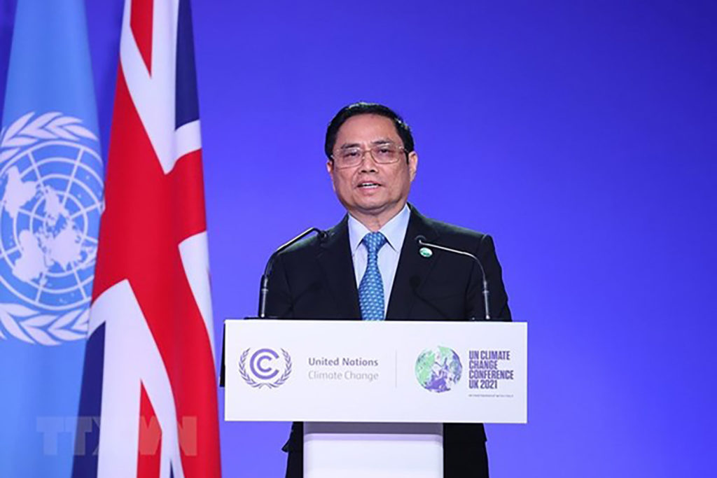 Vietnamese Prime Minister Pham Minh Chinh delivers his remarks at the 26th United Nations Climate Change Conference of the Parties (COP26)