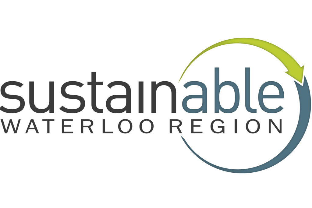 Sustainable Waterloo Region logo with green and blue swirl around words