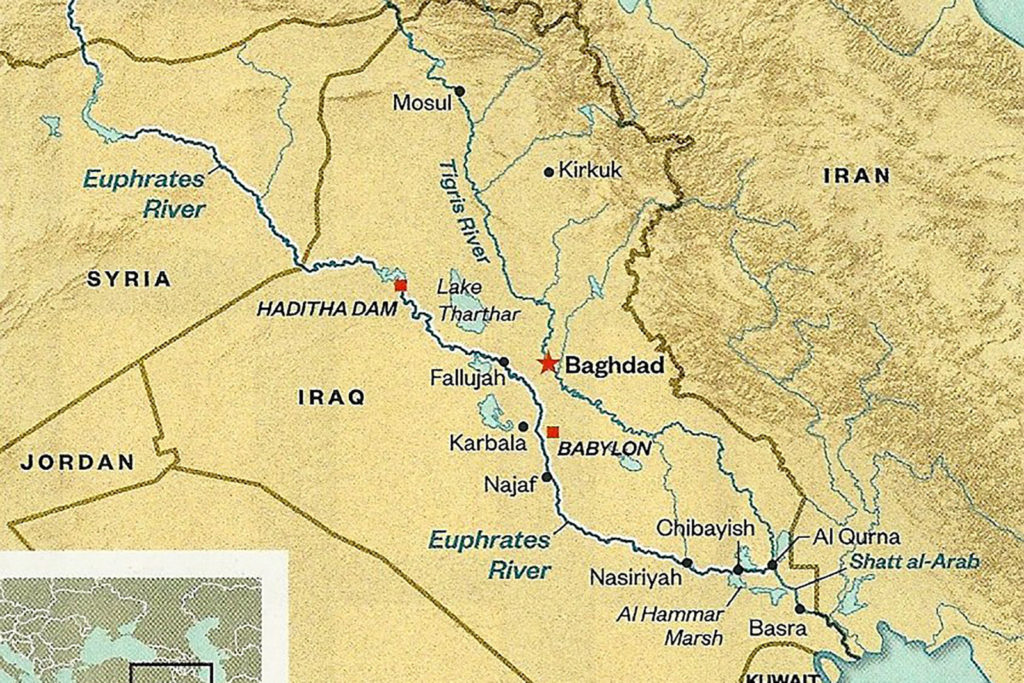 Map of Iraq labelled with major cities