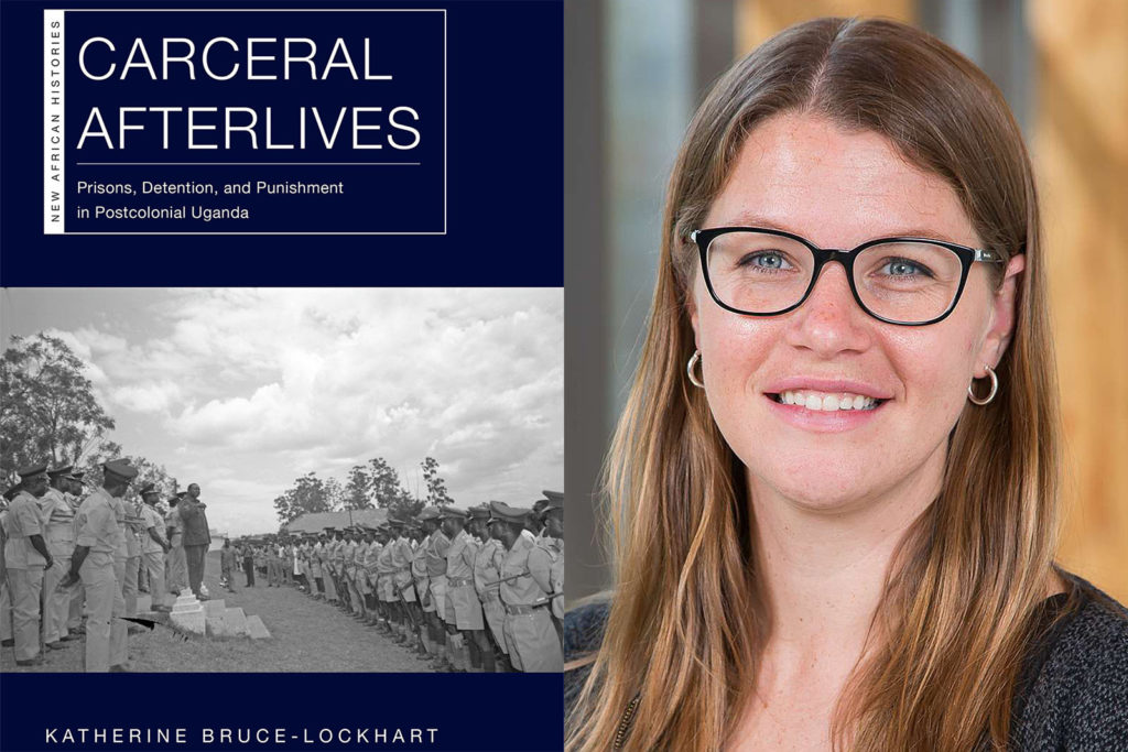 Carceral Afterlives book cover with Uganda soldiers facing one another beside Katherine Bruce-Lockhart's photo
