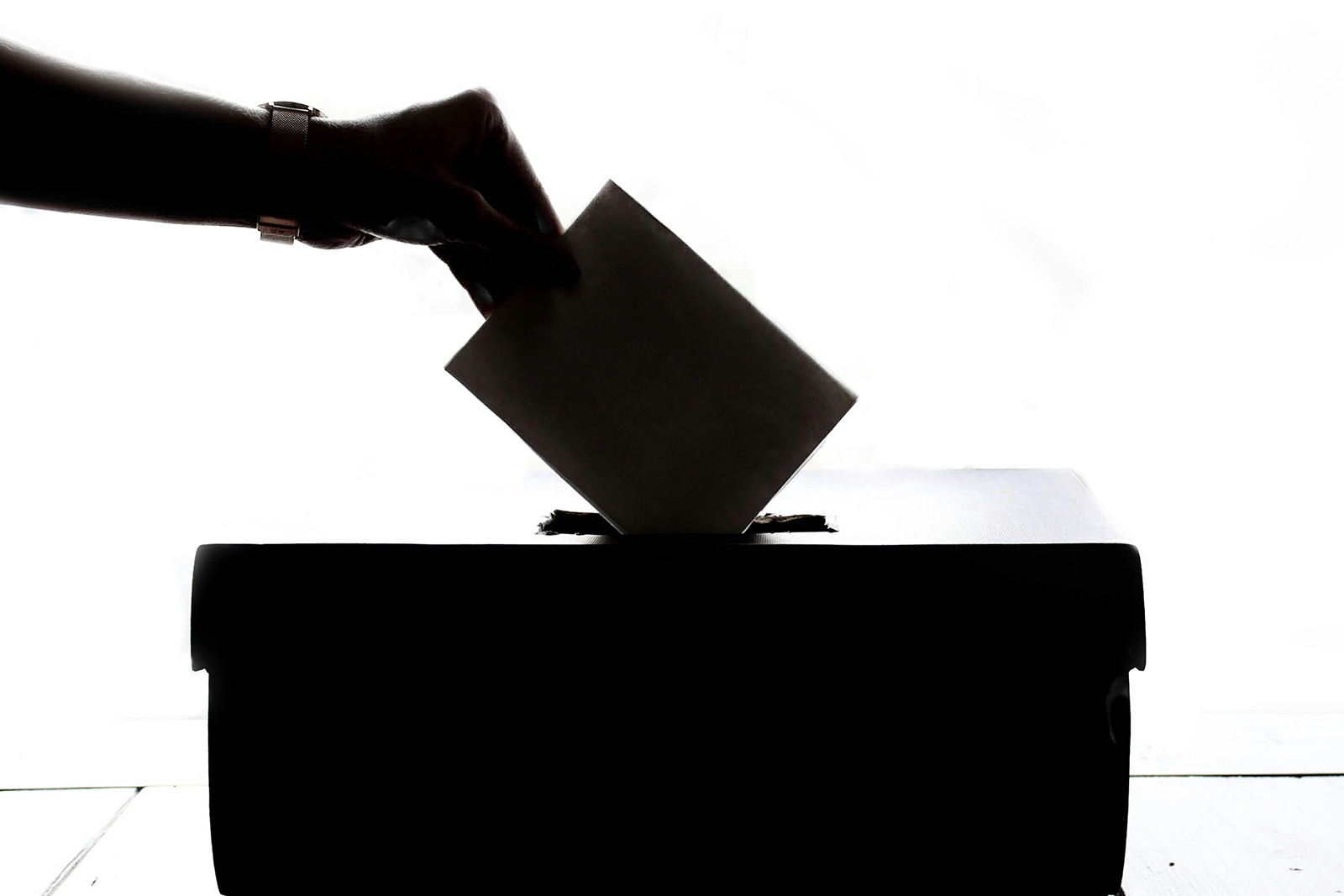 Silhouette of someone putting a ballot in a box